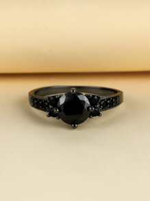 Cubic Zirconia Decor Ring - Gun Black - View 2