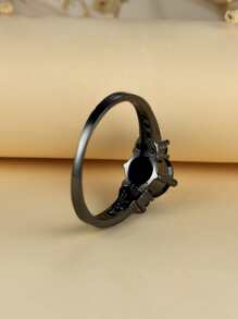 Cubic Zirconia Decor Ring - Gun Black - View 5