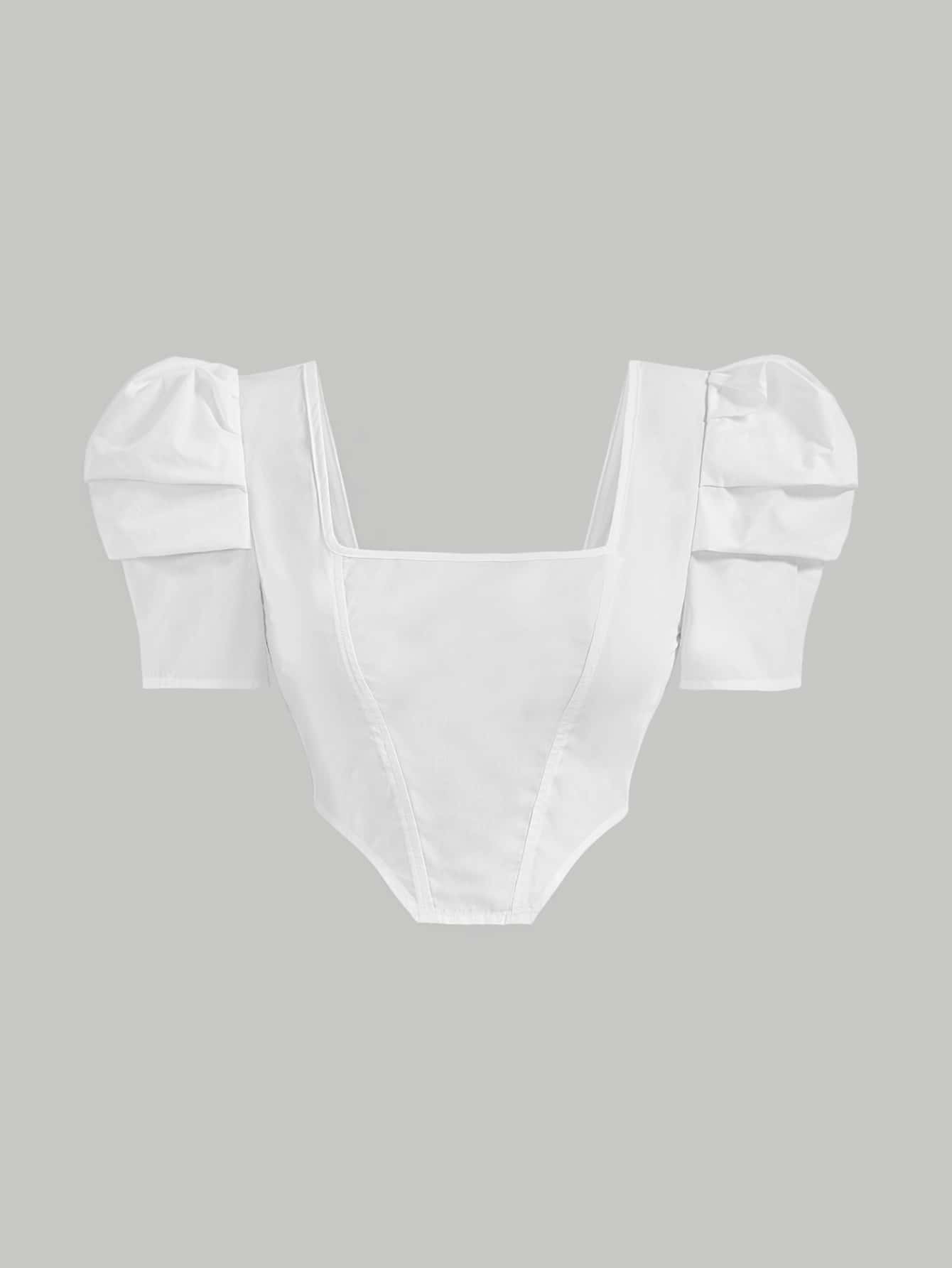 SHEIN MOD Square Neck Puff Sleeve Asymmetrical Hem Crop Blouse - White - View 1
