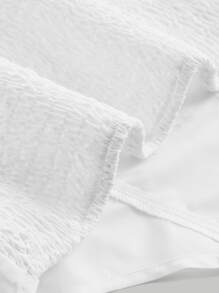 SHEIN MOD Square Neck Puff Sleeve Asymmetrical Hem Crop Blouse - White - View 3