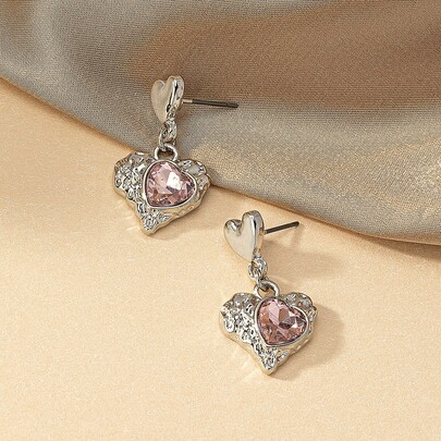 Rhinestone Decor Heart Drop Earrings