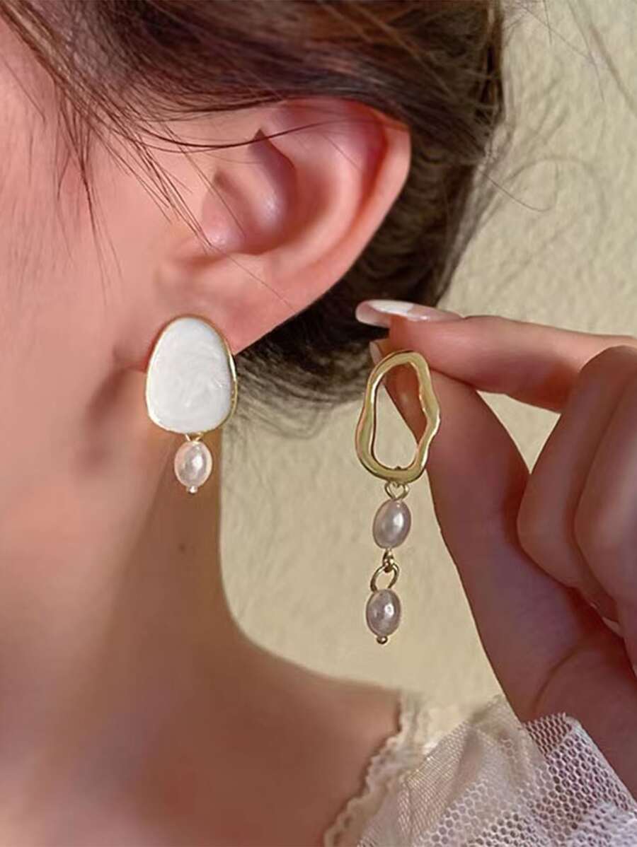 Faux Pearl Decor Mismatched Earrings - Multicolor - View 1