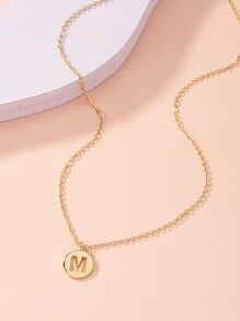 字母細節圓形吊飾項鍊 - 金黃色 - 查看 3