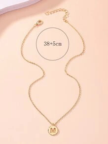 字母細節圓形吊飾項鍊 - 金黃色 - 查看 4