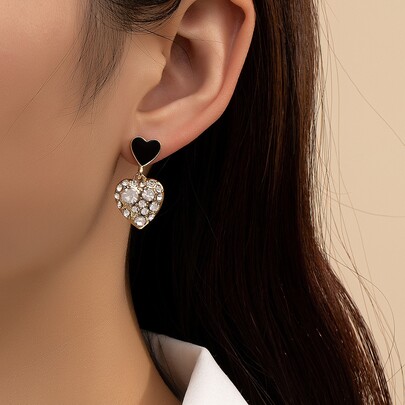 Rhinestone Heart Drop Earrings