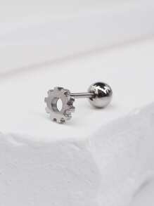 1pc Stainless Steel Gear Shaped Simple & Fashionable Stud Earring For Both Men And Women Daily Wear - Silver - View 1