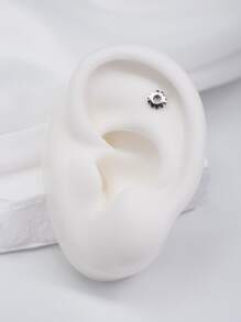 1pc Stainless Steel Gear Shaped Simple & Fashionable Stud Earring For Both Men And Women Daily Wear - Silver - View 2