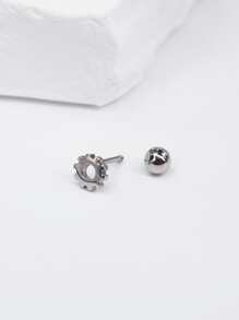 1pc Stainless Steel Gear Shaped Simple & Fashionable Stud Earring For Both Men And Women Daily Wear - Silver - View 3