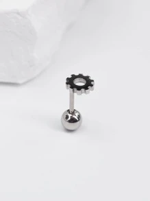 1pc Stainless Steel Gear Shaped Simple & Fashionable Stud Earring For Both Men And Women Daily Wear - Silver - View 4
