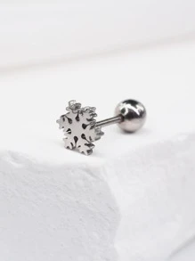 1入組素色不銹鋼簡約風和時尚聖誕雪花形狀耳釘適用於女士日常穿著 - 銀色 - 查看 1