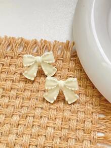 女士纯色蝴蝶结装饰耳钉 - 白色 - 查看 3