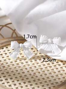女士纯色蝴蝶结装饰耳钉 - 白色 - 查看 4