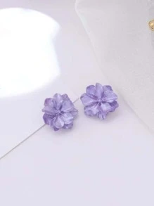 Flower Stud Earrings - Purple - View 1