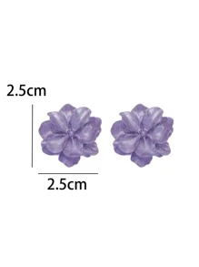 Flower Stud Earrings - Purple - View 3