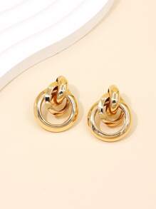 Circle Drop Earrings - Yellow Gold - View 1