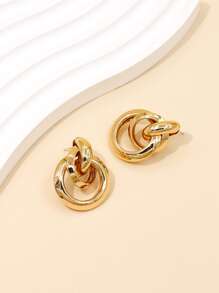 Circle Drop Earrings - Yellow Gold - View 2