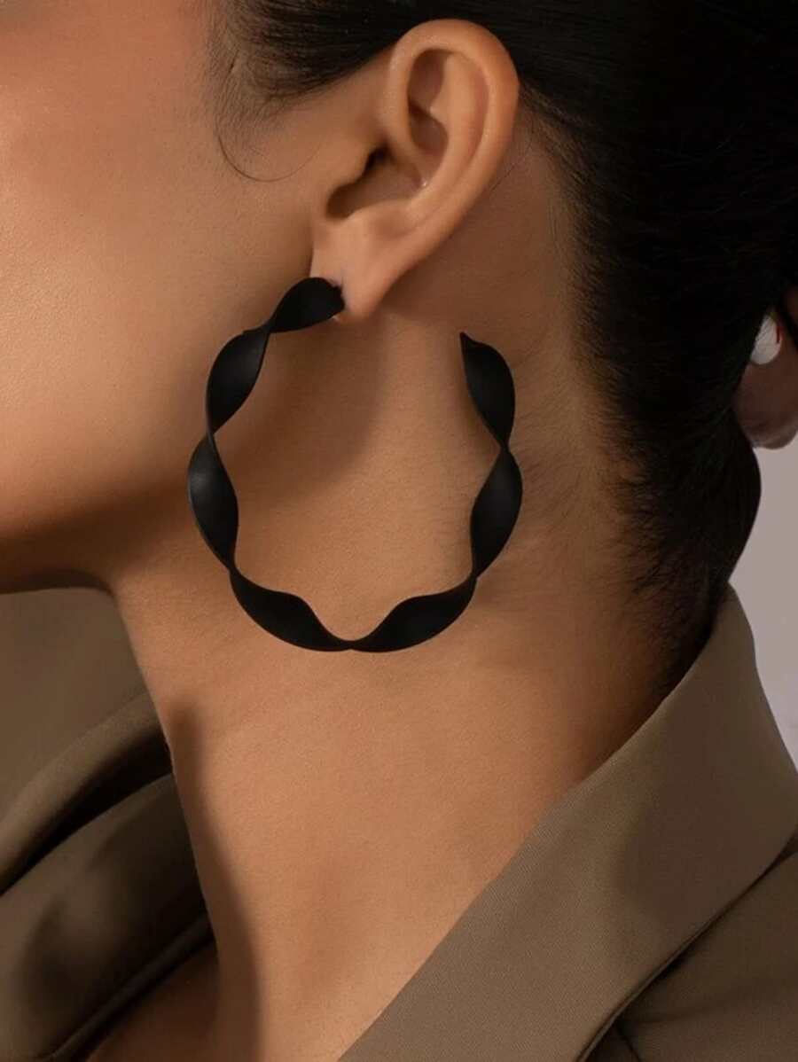 1 đôi bông tai kim loại dây xoắn tối giản thời trang - màu đen - Xem 1