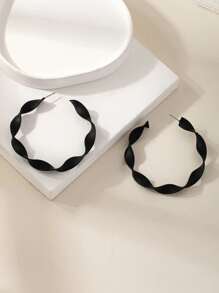 1 đôi bông tai kim loại dây xoắn tối giản thời trang - màu đen - Xem 2