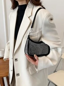 Mini Studded Decor Hobo Bag - Black - View 5