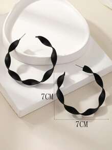 1 đôi bông tai kim loại dây xoắn tối giản thời trang - màu đen - Xem 3