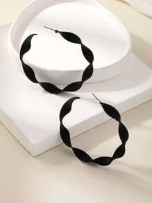 1 đôi bông tai kim loại dây xoắn tối giản thời trang - màu đen - Xem 4