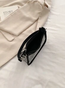 Mini Studded Decor Hobo Bag - Black - View 4