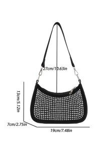 Mini Studded Decor Hobo Bag - Black - View 3