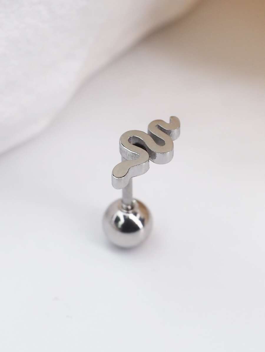 1 chiếc khuyên tai hình con rắn bằng thép không gỉ thời trang tối giản, thích hợp để đeo hàng ngày cho phụ nữ, có nhiều màu sắc - Bạc - Xem 1