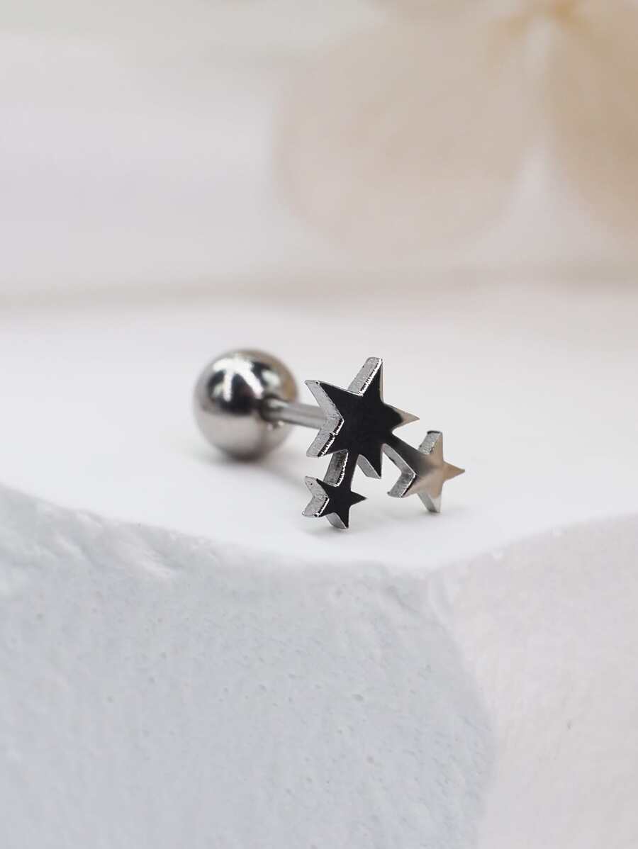 1 PC Chắc Chắn Thép Không Gỉ Màu Đen Hình Ngôi Sao Đơn Giản & Phong Cách Bông Tai Nữ Hàng Ngày - Bạc - Xem 1