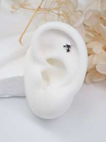 1 PC Chắc Chắn Thép Không Gỉ Màu Đen Hình Ngôi Sao Đơn Giản & Phong Cách Bông Tai Nữ Hàng Ngày - Bạc - Xem 2