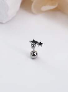 1 PC Chắc Chắn Thép Không Gỉ Màu Đen Hình Ngôi Sao Đơn Giản & Phong Cách Bông Tai Nữ Hàng Ngày - Bạc - Xem 3