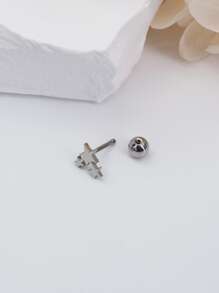 1 PC Chắc Chắn Thép Không Gỉ Màu Đen Hình Ngôi Sao Đơn Giản & Phong Cách Bông Tai Nữ Hàng Ngày - Bạc - Xem 4