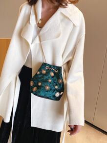 迷你金屬裝飾水桶包 - 綠色 - 查看 3