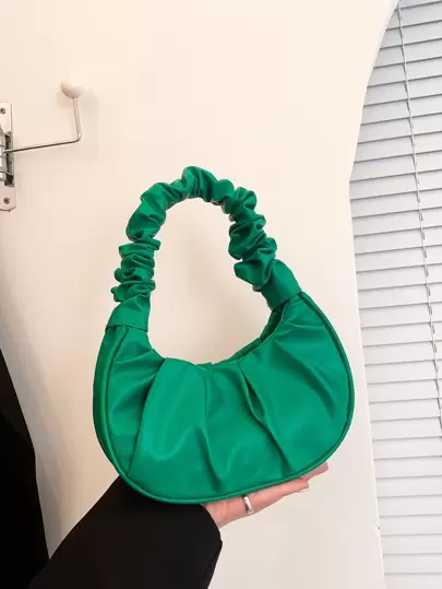 迷你純色女款百褶手拿包，雲型和新月型女款手拿包