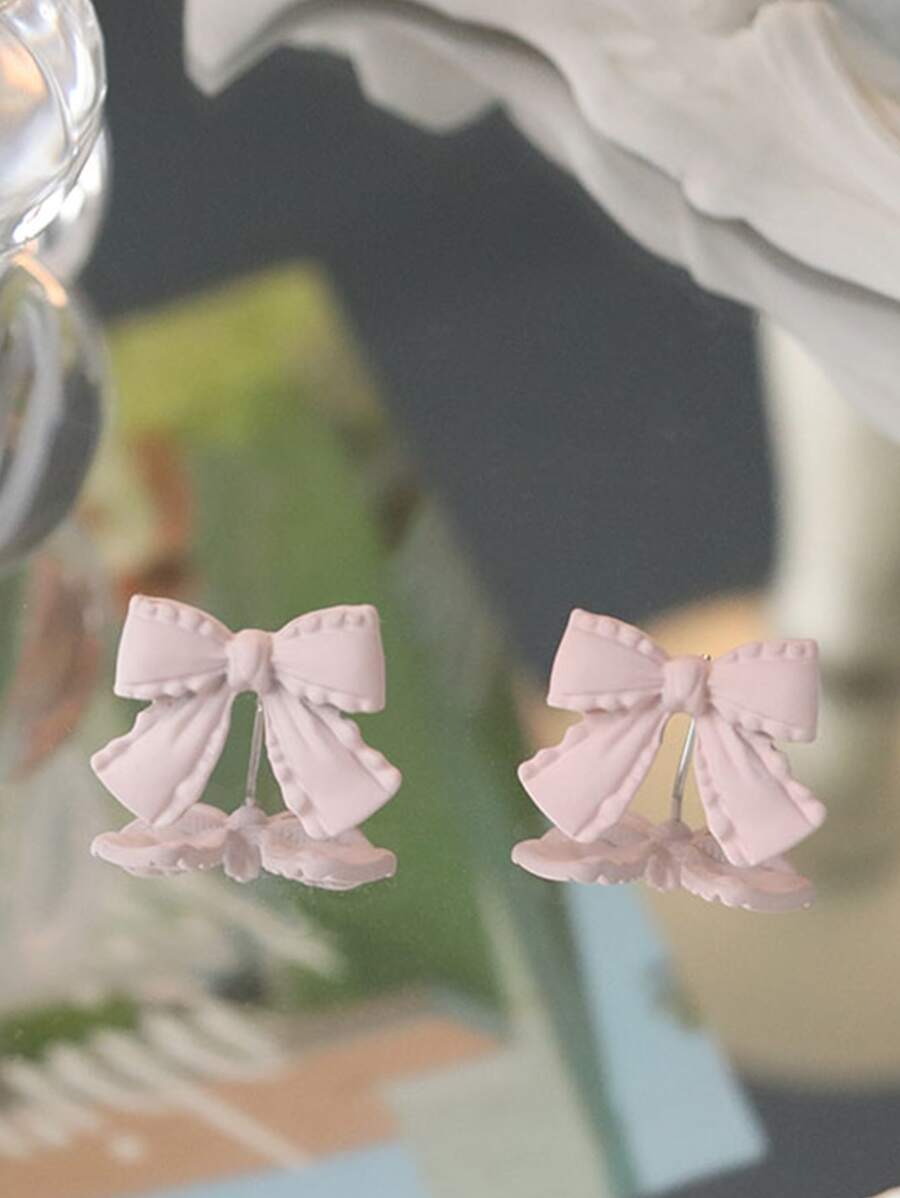 Bow Decor Stud Earrings - Pink - View 1