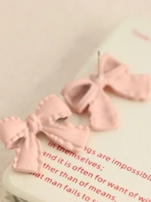 Bow Decor Stud Earrings - Pink - View 2