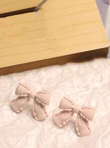 Bow Decor Stud Earrings - Pink - View 3