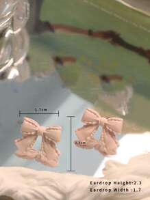Bow Decor Stud Earrings - Pink - View 4