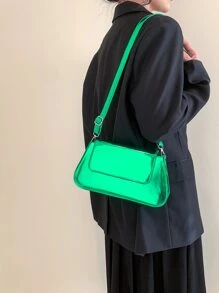 Neon Green Flap Bag - Green - View 2