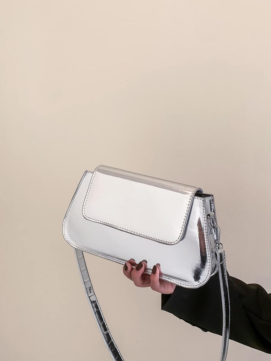 Metallic Flap Bag - Silver - View 1