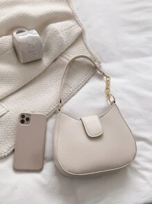 High-Grade Plain Fashionable Niche Design Shoulder Bag Underarm Bag New Style Versatile For Commuting - Beige - View 5