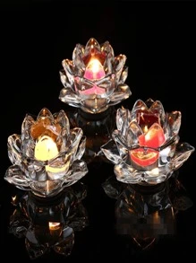 1pc Clear Lotus Shaped Candle Holder - Clear - View 3