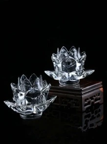 1pc Clear Lotus Shaped Candle Holder - Clear - View 4