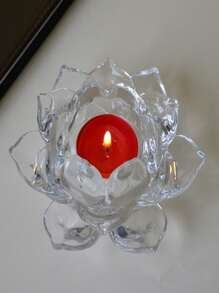 1pc Clear Lotus Shaped Candle Holder - Clear - View 6