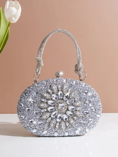 Vincy Glitter Handbag Glamorous Glitter Bling, Sequin, Luxury, Shiny Mini Rhinestone Decor Box Bag, Perfect Bride Purse For Wedding, Prom & Party Events Evening Bag, Dinner Bag For Party Girl, Woman