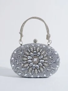 Vincy閃粉手袋，華麗的閃粉閃爍，亮片，豪華，閃亮的迷你鑲鑽盒子包，完美的新娘禮物，適合婚禮、舞會和派對活動的晚宴包，派對女孩和女人的晚餐包 - 銀色 - 查看 2