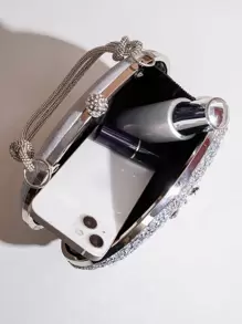 Vincy閃粉手袋，華麗的閃粉閃爍，亮片，豪華，閃亮的迷你鑲鑽盒子包，完美的新娘禮物，適合婚禮、舞會和派對活動的晚宴包，派對女孩和女人的晚餐包 - 銀色 - 查看 4