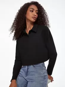 SHEIN BASICS Solid Drop Shoulder Tee - Black - View 1