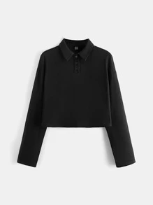 SHEIN BASICS Solid Drop Shoulder Tee - Black - View 3