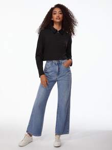 SHEIN BASICS Solid Drop Shoulder Tee - Black - View 4